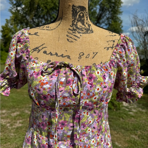 NWOT o.p.t Anthropologie Floral Boho Midi Dress with Slit Purple Size Medium - Picture 4 of 13